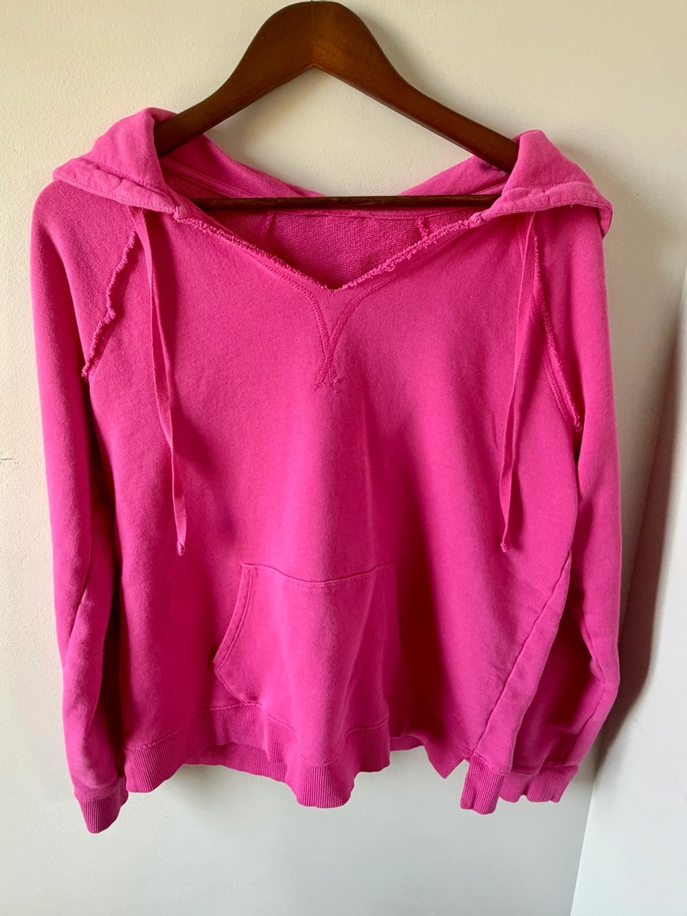 Boutique Hot Pink Raw Edge Hoodie | Relaxed Casual Sweatshirt | Size Large - Picture 2 of 8